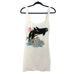 Oceanus Marina Dress Beaded Whale White Size Small New